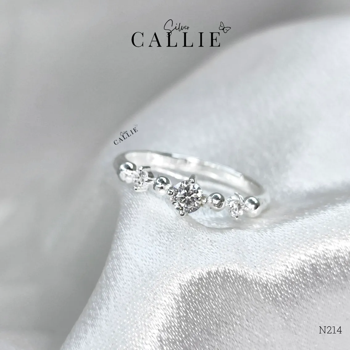N214 - Nhẫn bạc Callie Silver thiết kế đính đá xen kẽ bi