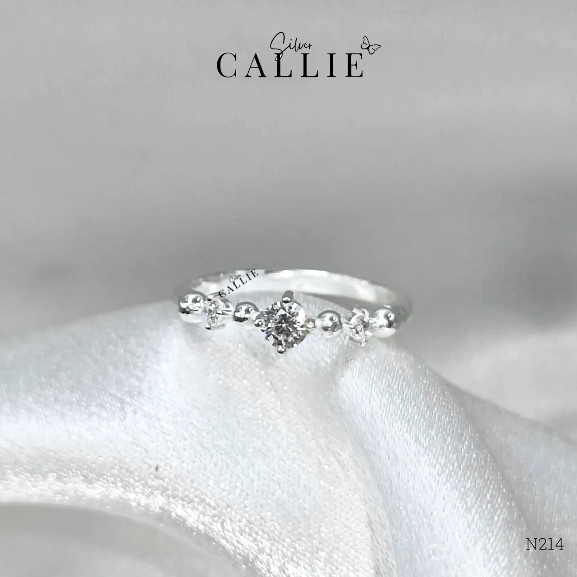 N214 - Nhẫn bạc Callie Silver thiết kế đính đá xen kẽ bi - Hình ảnh 8