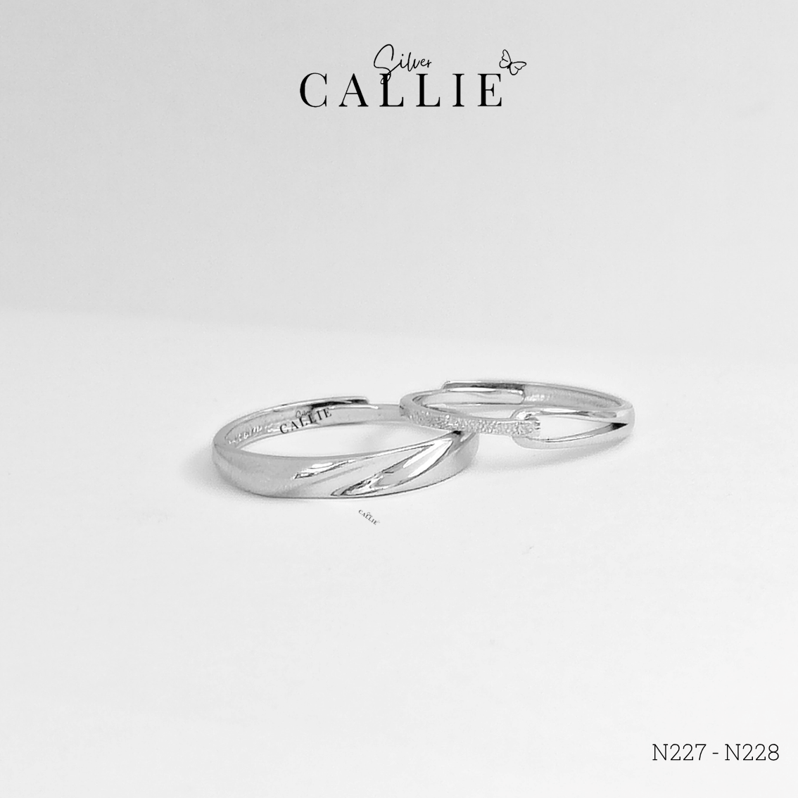 N227-N228 Nhẫn đôi bạc Callie Silver xoắn free size
