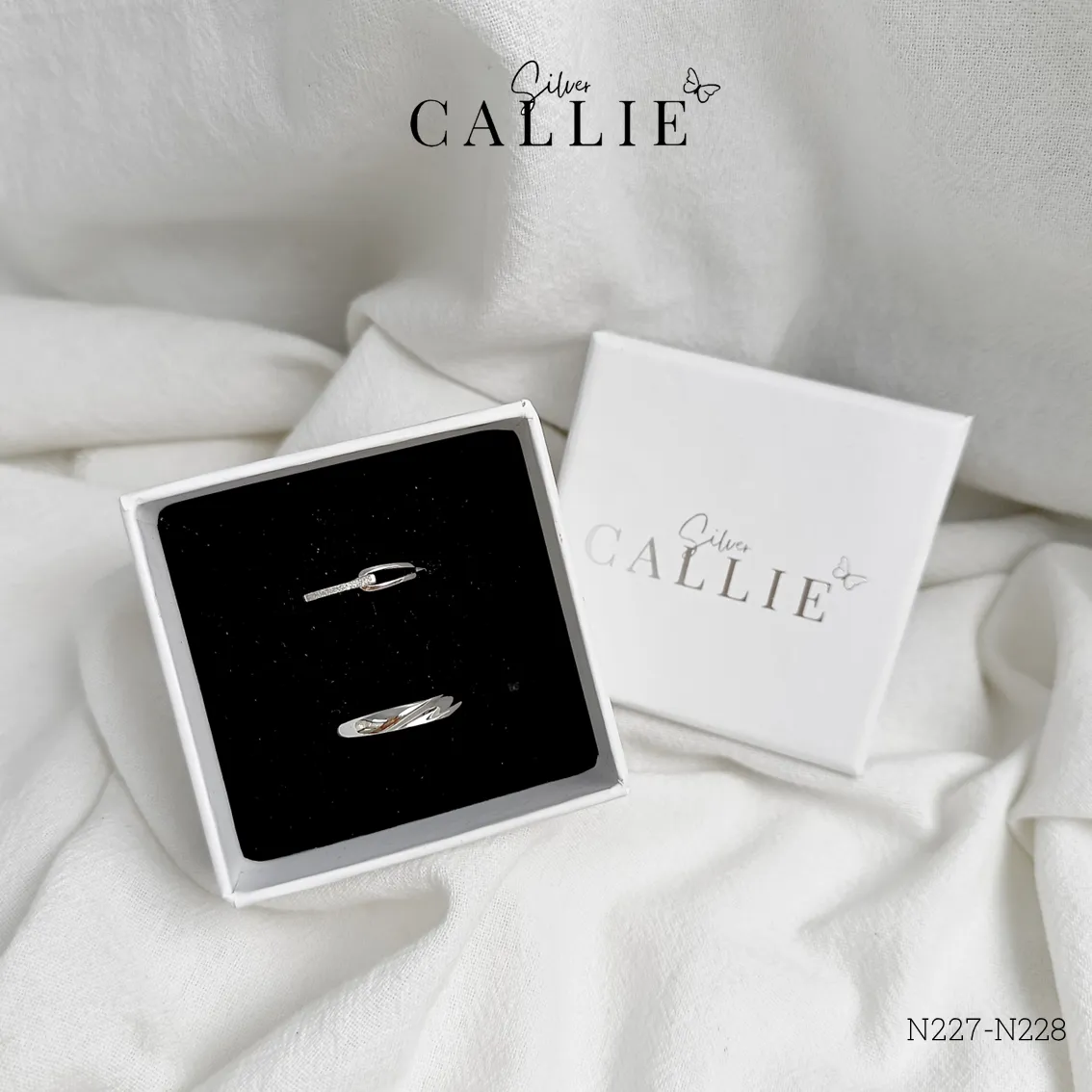 N227-N228 Nhẫn đôi bạc Callie Silver xoắn free size - Image 9