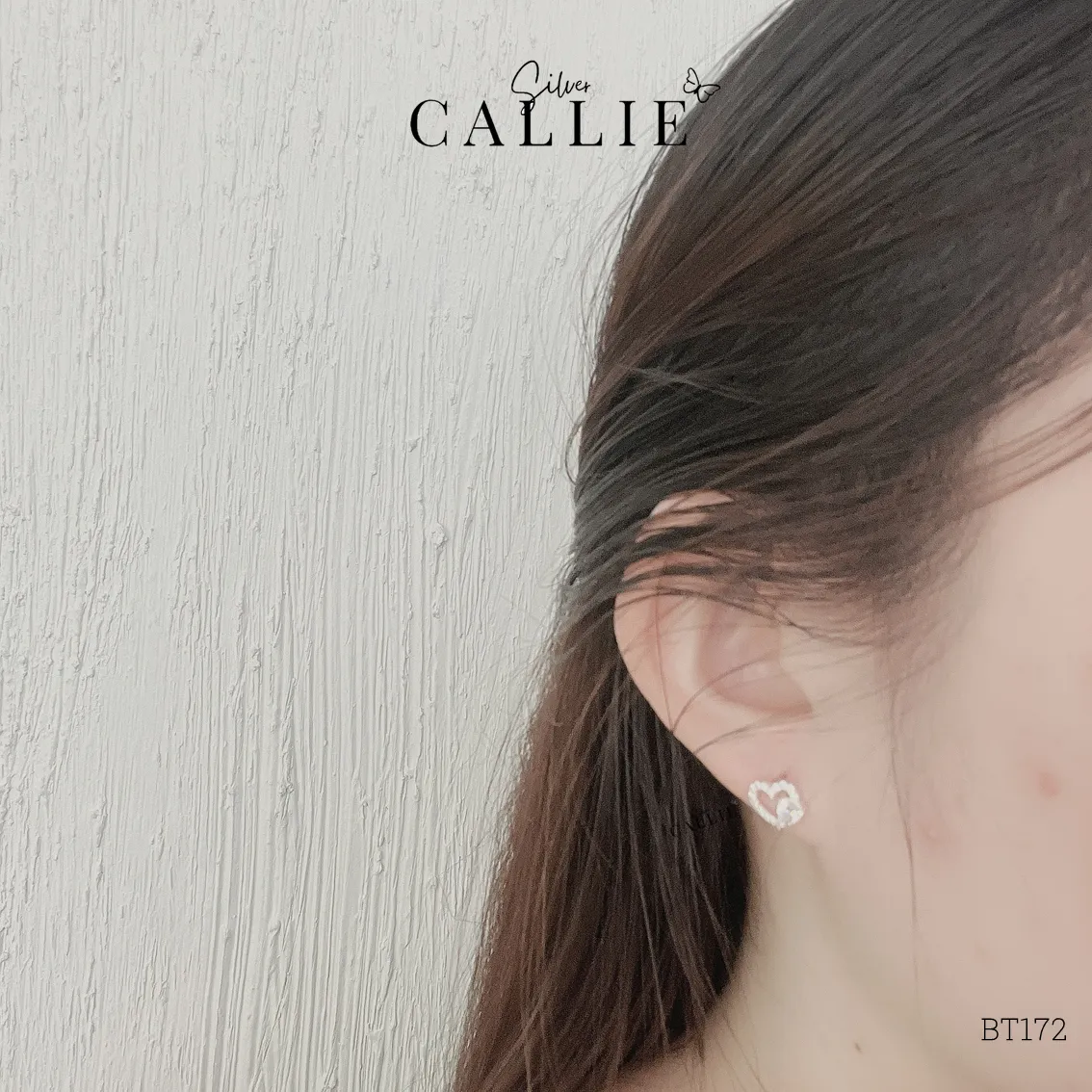 BT172 - Bông tai bạc Callie Silver trái tim đính trái tim nhỏ - Hình ảnh 2