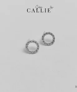 BT187 - Bông tai bạc Callie Silver tròn đều đính đá
