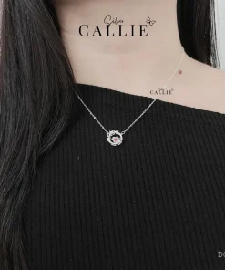 Alternative view of DC209 - Dây chuyền bạc Callie Silver vòng tròn nơ viên chủ trái tim