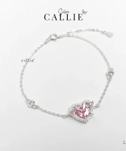 LT129 - Lắc tay bạc Callie Silver trái tim hồng đính đá