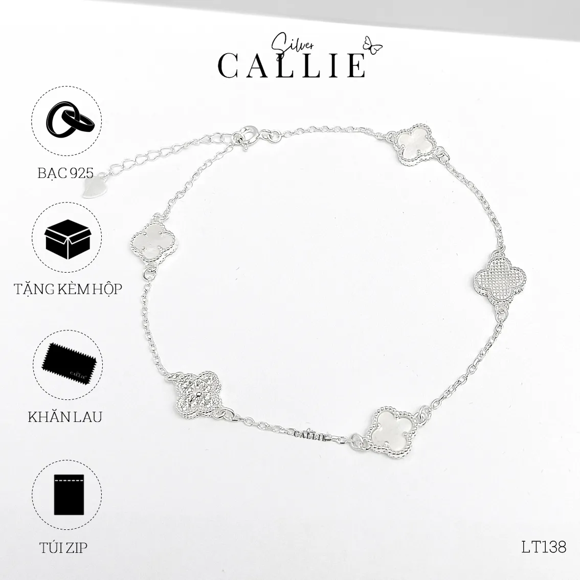 LT138 - Lắc tay bạc Callie Silver bông hoa đính đá - Image 8