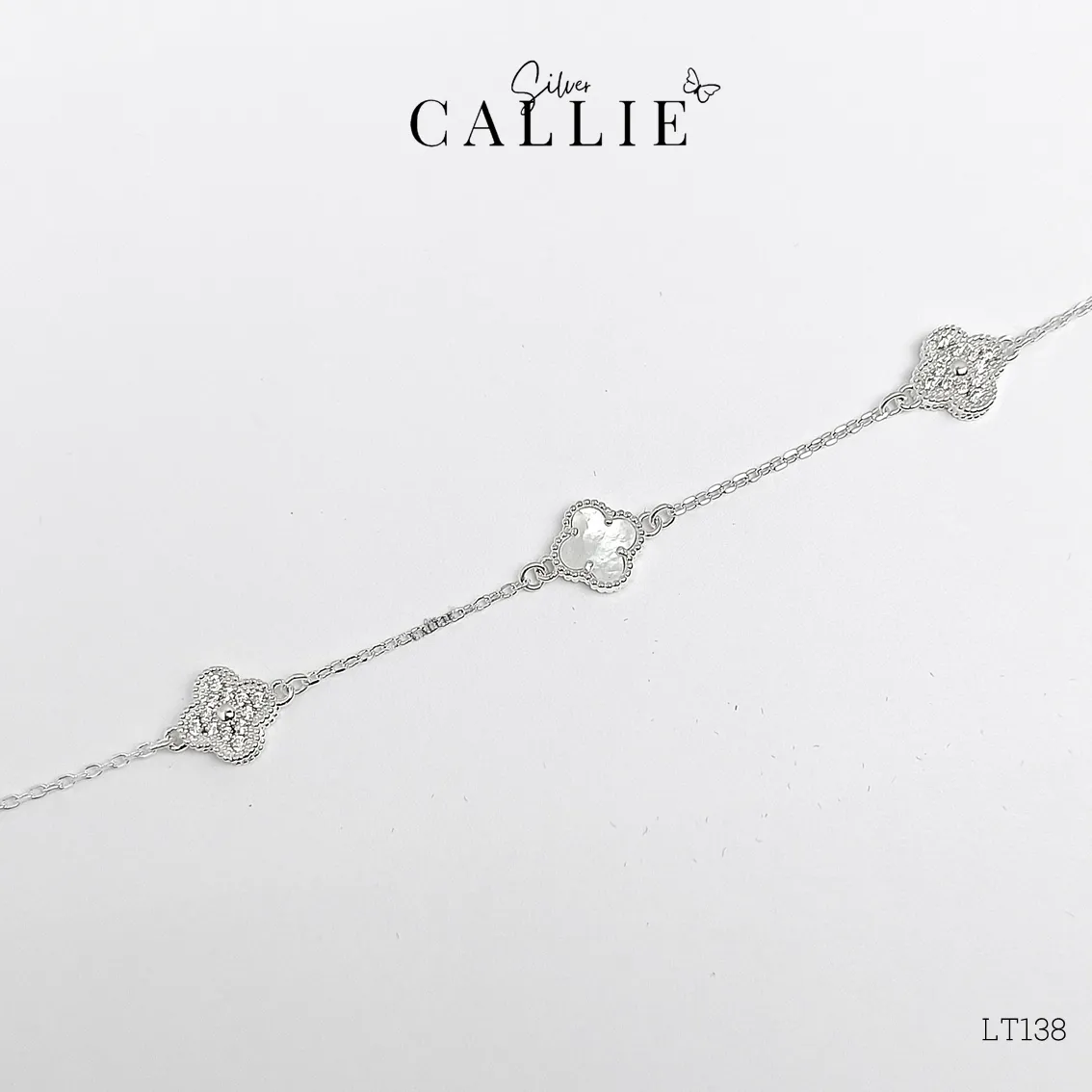 LT138 - Lắc tay bạc Callie Silver bông hoa đính đá