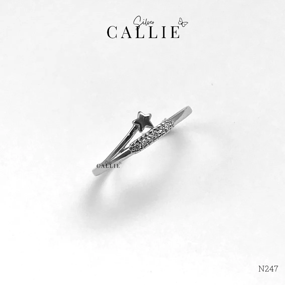 N247 - Nhẫn bạc Callie Silver ngôi sao chéo lên free size - Image 3