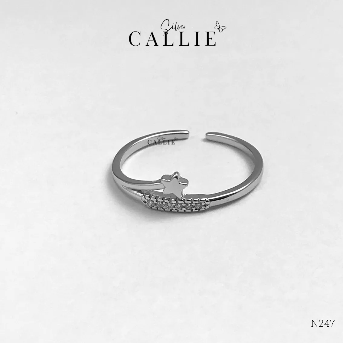 N247 - Nhẫn bạc Callie Silver ngôi sao chéo lên free size - Image 4