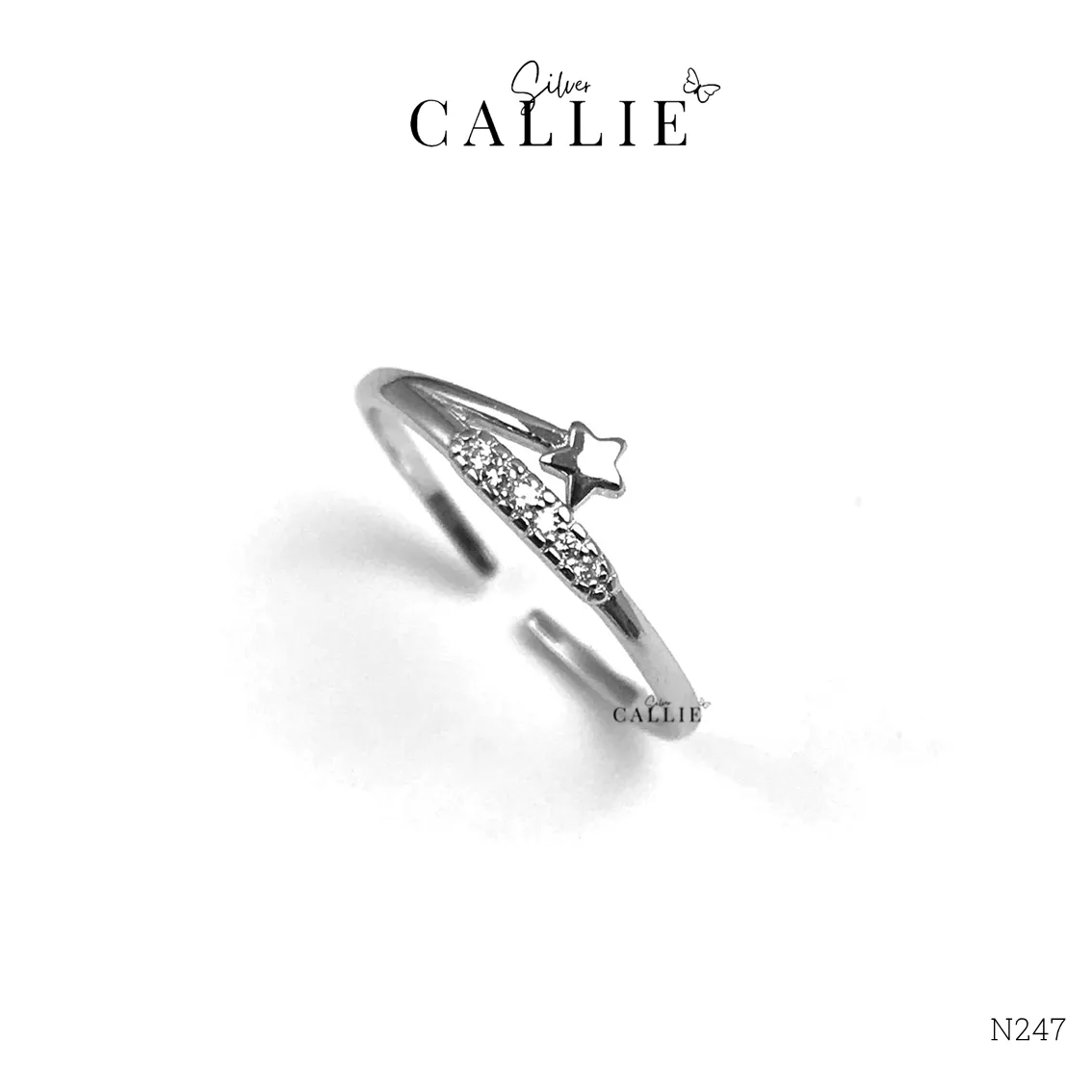 N247 - Nhẫn bạc Callie Silver ngôi sao chéo lên free size - Image 5