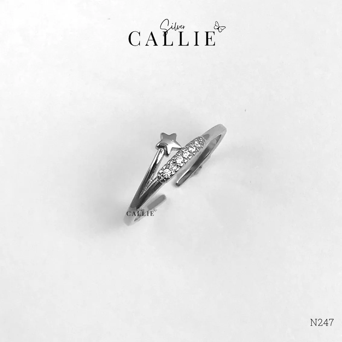 N247 - Nhẫn bạc Callie Silver ngôi sao chéo lên free size - Image 6