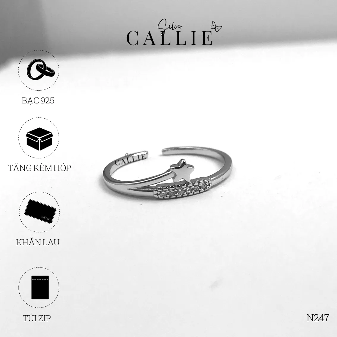 N247 - Nhẫn bạc Callie Silver ngôi sao chéo lên free size - Image 11