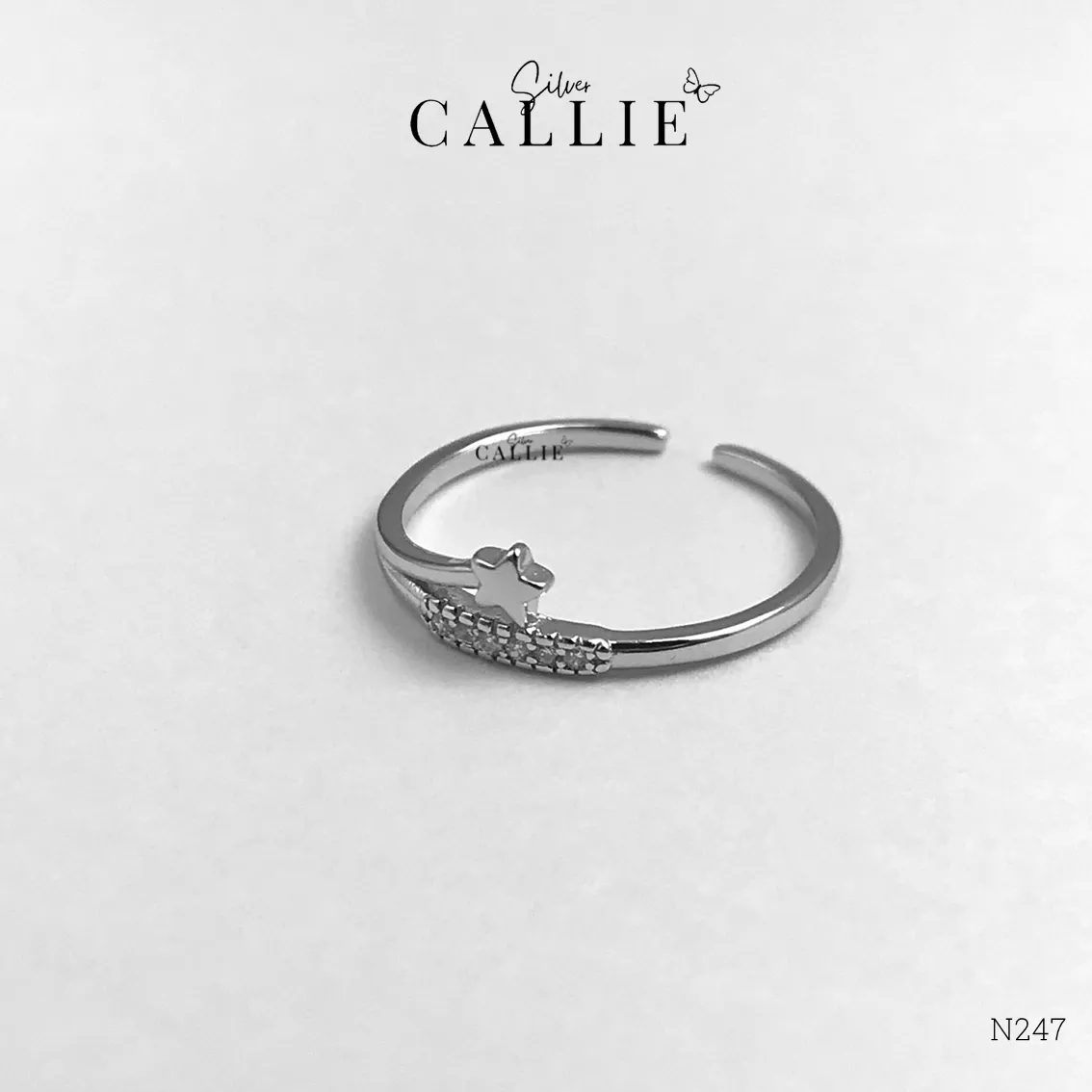 N247 - Nhẫn bạc Callie Silver ngôi sao chéo lên free size - Image 7