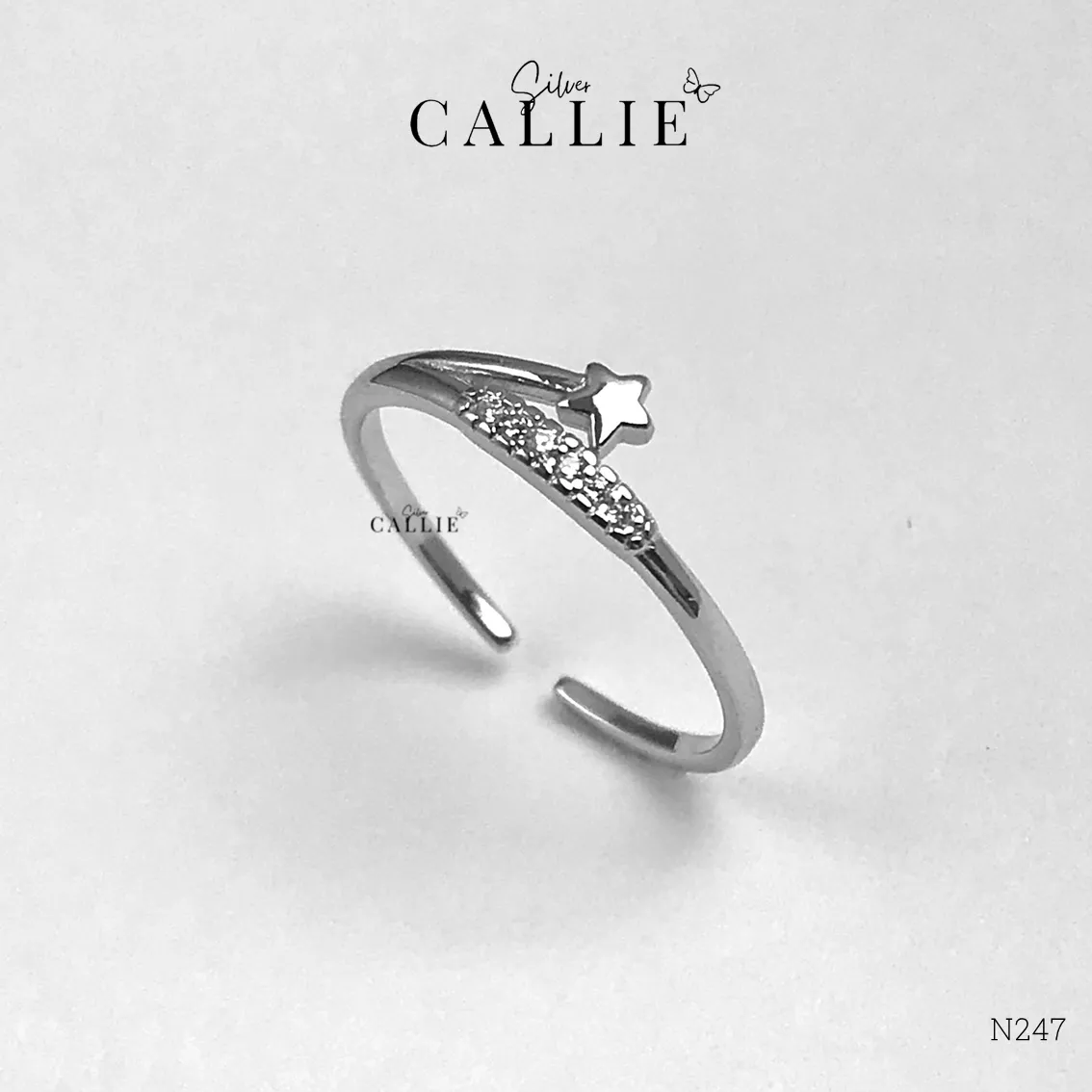 N247 - Nhẫn bạc Callie Silver ngôi sao chéo lên free size