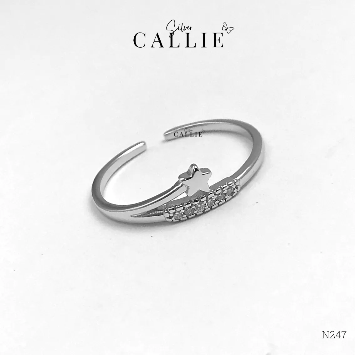 N247 - Nhẫn bạc Callie Silver ngôi sao chéo lên free size - Image 9