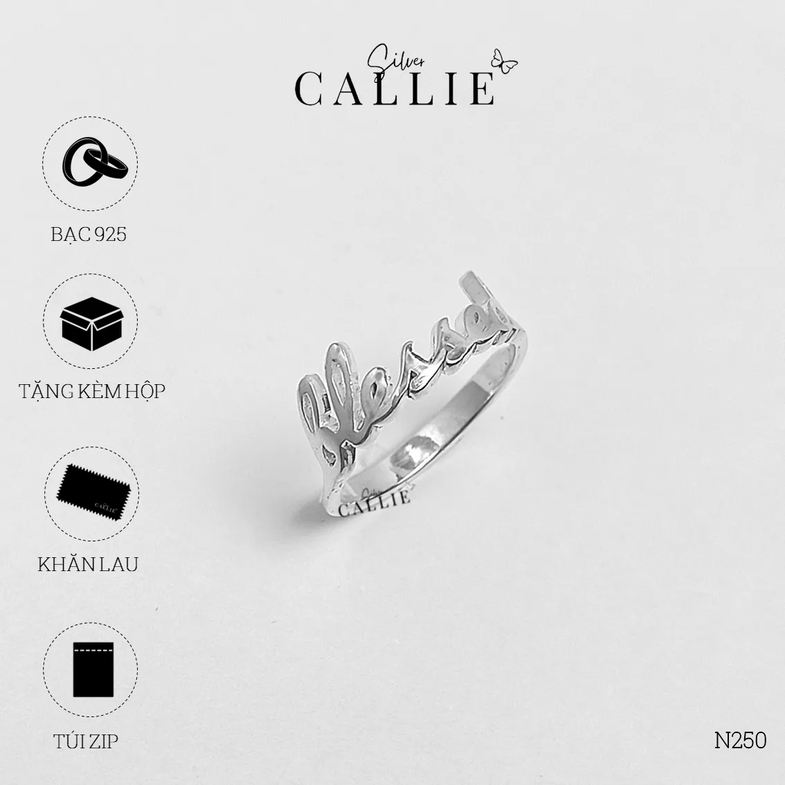 N250 - Nhẫn bạc Callie Silver khắc tên - Image 8