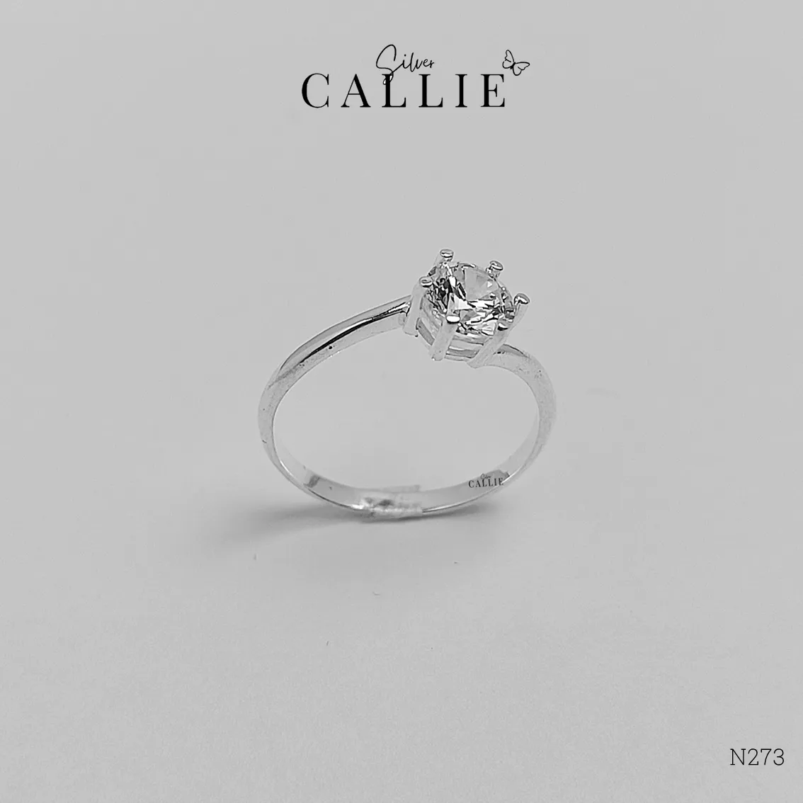 N273 - Nhẫn bạc Callie Silver 1 viên chủ xoắn - Image 3