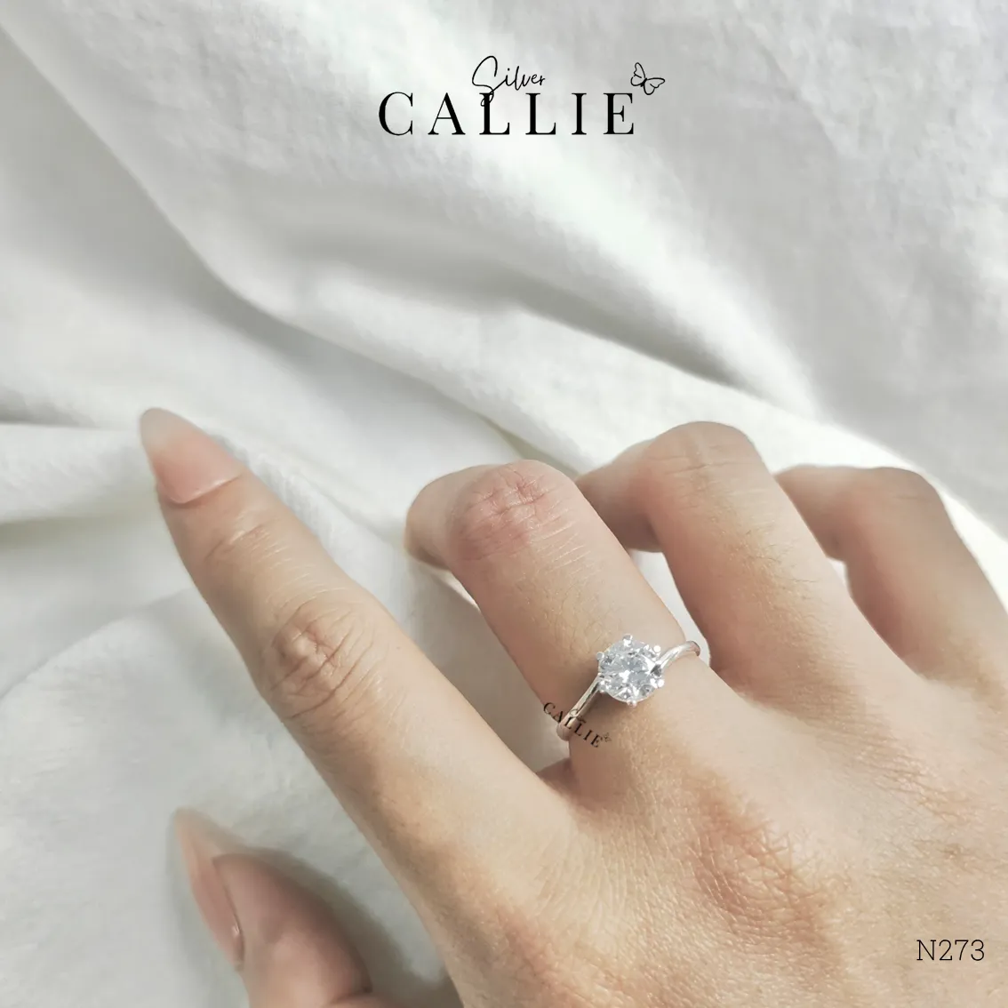 N273 - Nhẫn bạc Callie Silver 1 viên chủ xoắn - Image 2