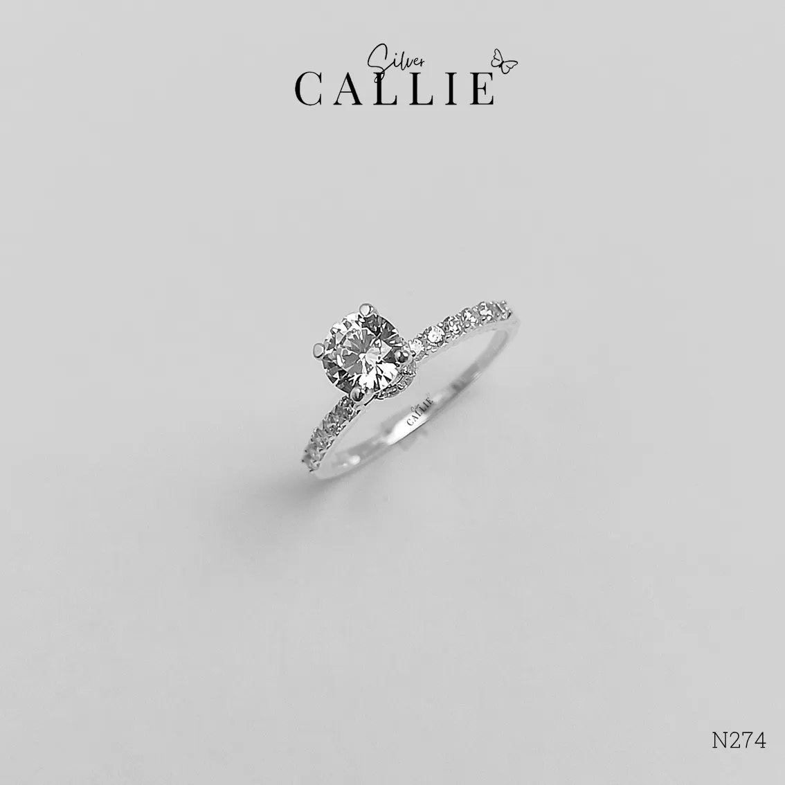 N274 - Nhẫn bạc Callie Silver 1 viên chủ đá hai bên - Hình ảnh 3