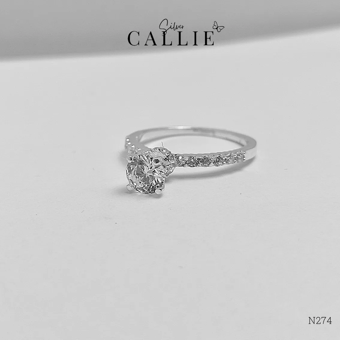 N274 - Nhẫn bạc Callie Silver 1 viên chủ đá hai bên - Hình ảnh 6
