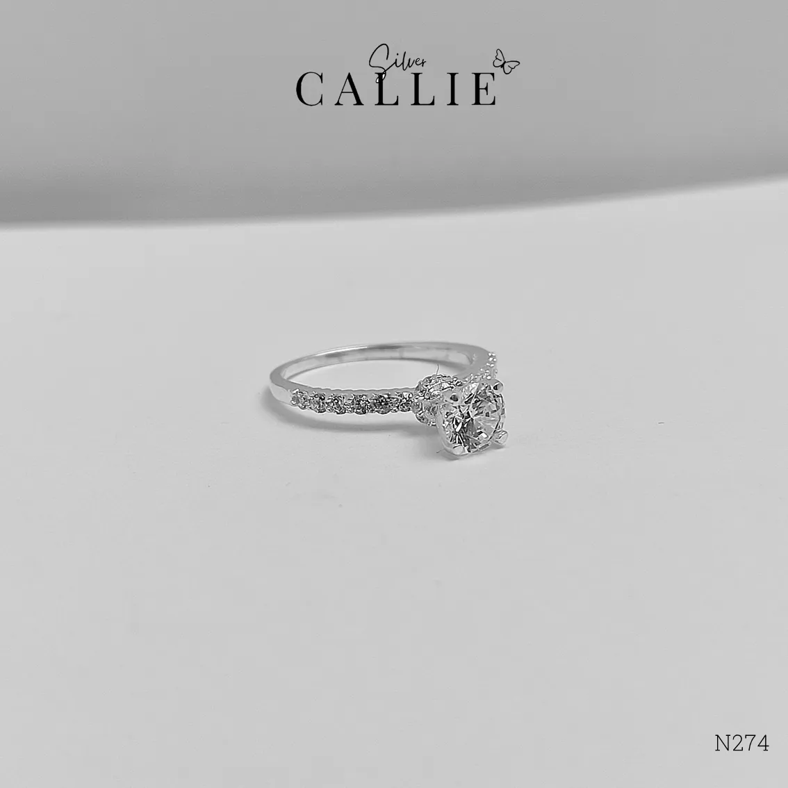 N274 - Nhẫn bạc Callie Silver 1 viên chủ đá hai bên - Hình ảnh 7