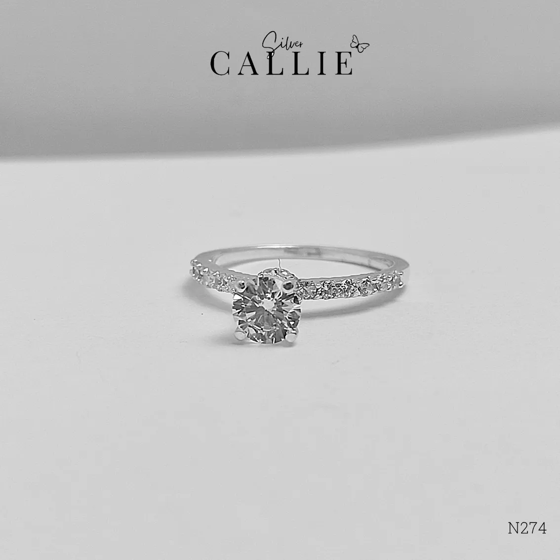 N274 - Nhẫn bạc Callie Silver 1 viên chủ đá hai bên - Hình ảnh 8