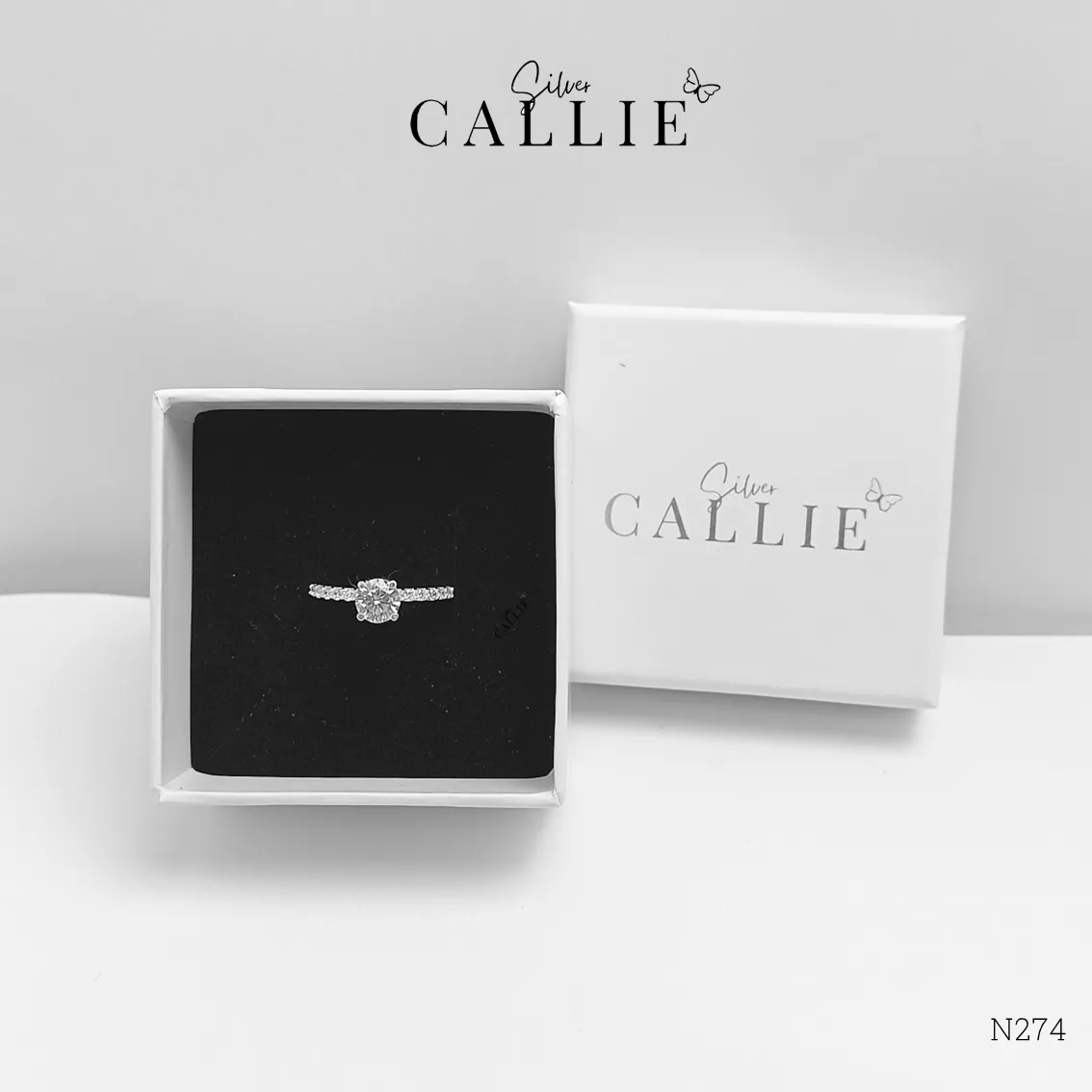N274 - Nhẫn bạc Callie Silver 1 viên chủ đá hai bên - Hình ảnh 9
