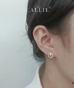 Alternative view of BT159 - Bông tai bạc Callie Silver vòng tròn đính đá