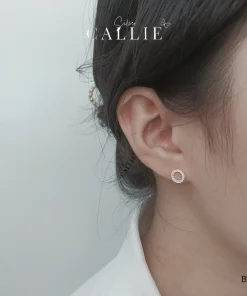 Alternative view of BT187 - Bông tai bạc Callie Silver tròn đều đính đá