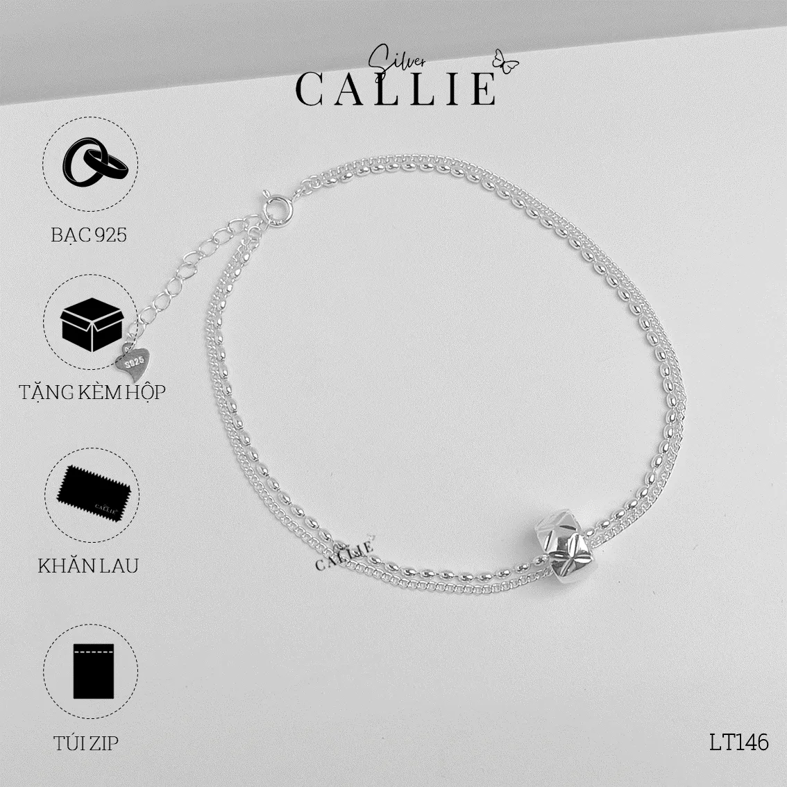LT146 - Lắc tay bạc Callie Silver 2 dây mặt bánh xe - Image 9