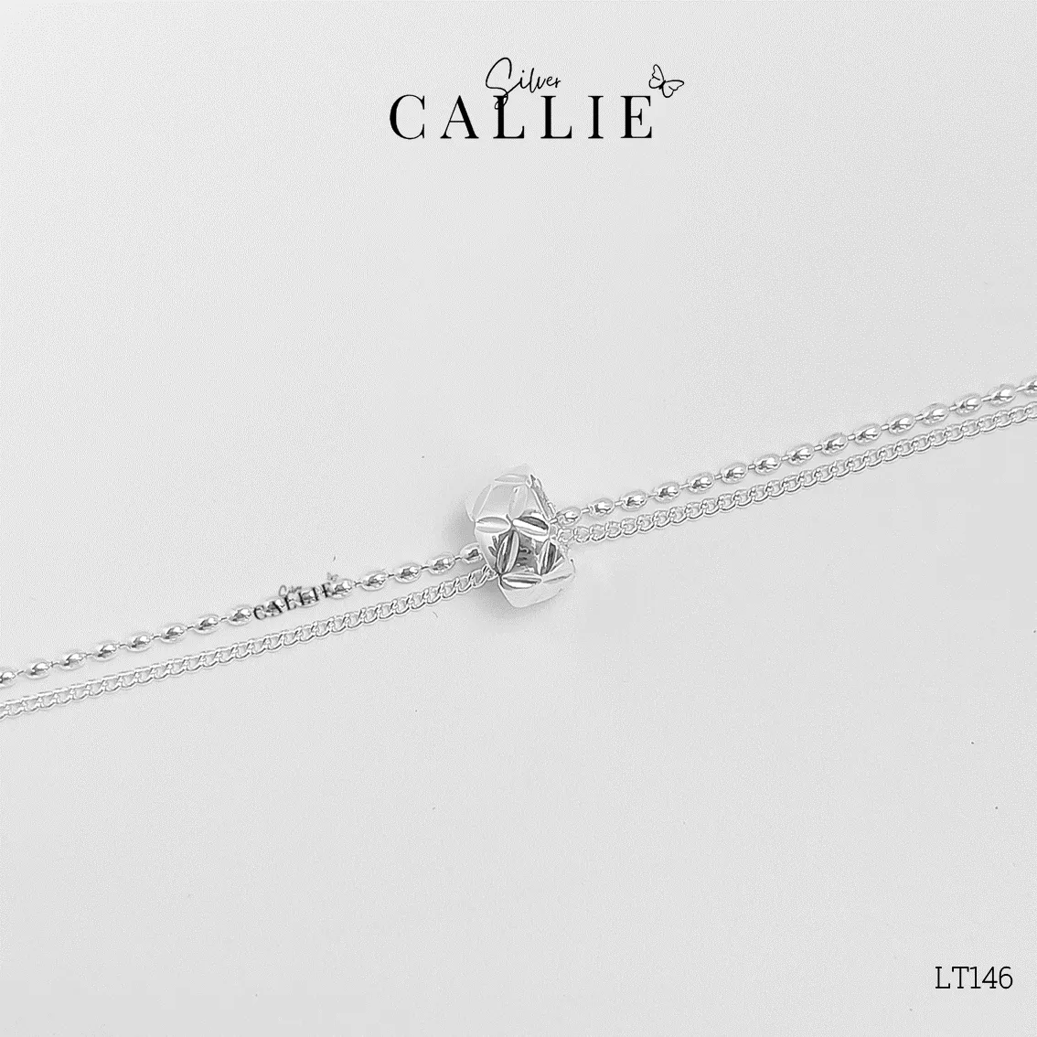 LT146 - Lắc tay bạc Callie Silver 2 dây mặt bánh xe - Image 7