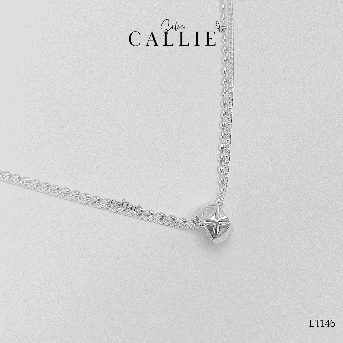 LT146 - Lắc tay bạc Callie Silver 2 dây mặt bánh xe - Image 3