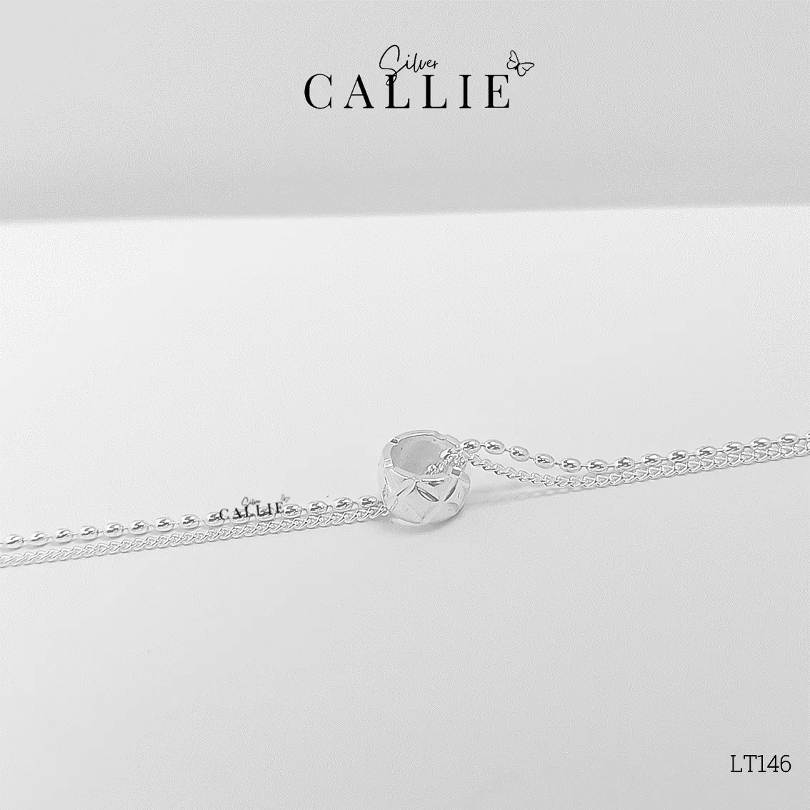LT146 - Lắc tay bạc Callie Silver 2 dây mặt bánh xe - Image 4