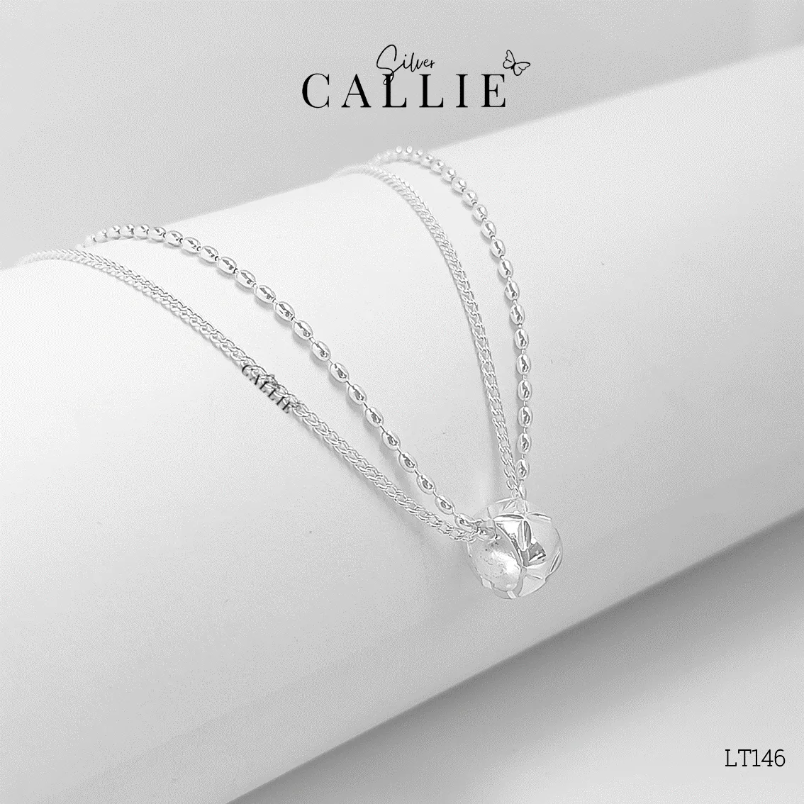 LT146 - Lắc tay bạc Callie Silver 2 dây mặt bánh xe - Image 6
