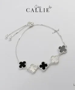 LT149 - Lắc tay bạc Callie Silver cỏ 4 lá xen kẽ dây rút