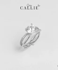 N338 - NHẪN BẠC CALLIE SILVER ĐÍNH ĐÁ 1 VIÊN CHỦ 2 ĐAI XOẮN 1 ĐAI ĐÍNH ĐÁ