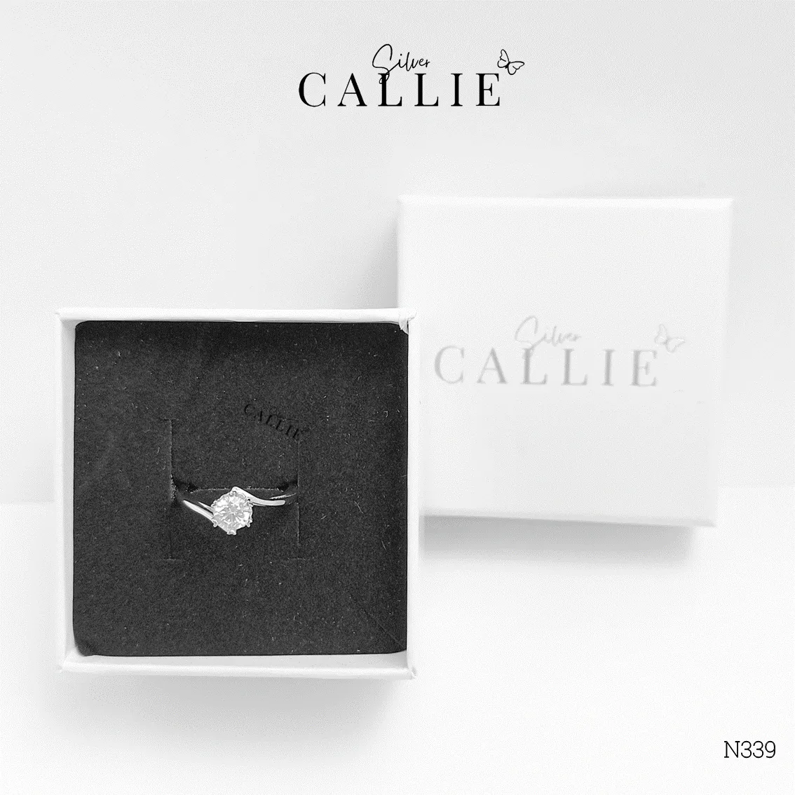 N339 - NHẪN BẠC CALLIE SILVER MỘT VIÊN CHỦ HAI ĐAI XOẮN CHÉO - Image 9