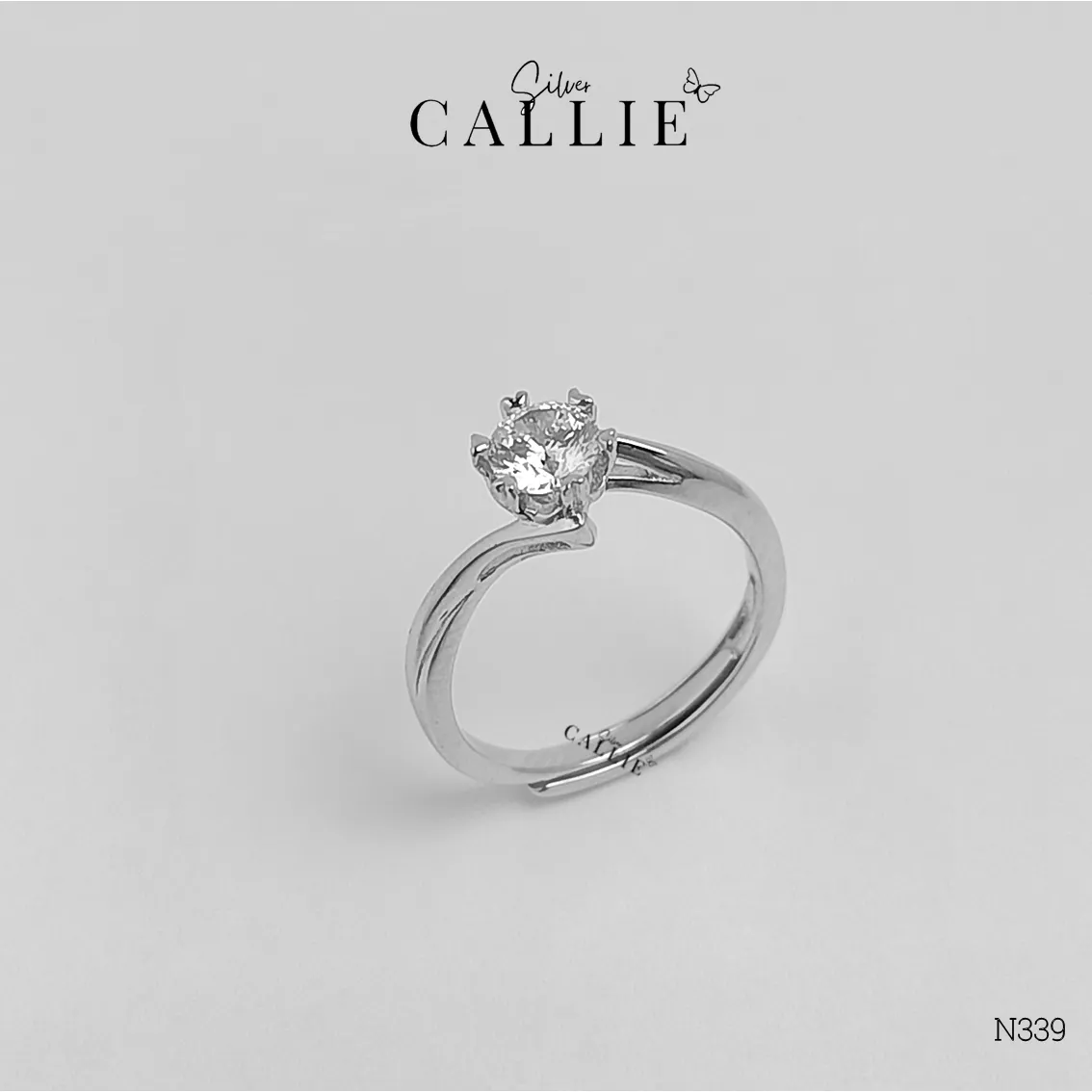 N339 - NHẪN BẠC CALLIE SILVER MỘT VIÊN CHỦ HAI ĐAI XOẮN CHÉO - Image 3