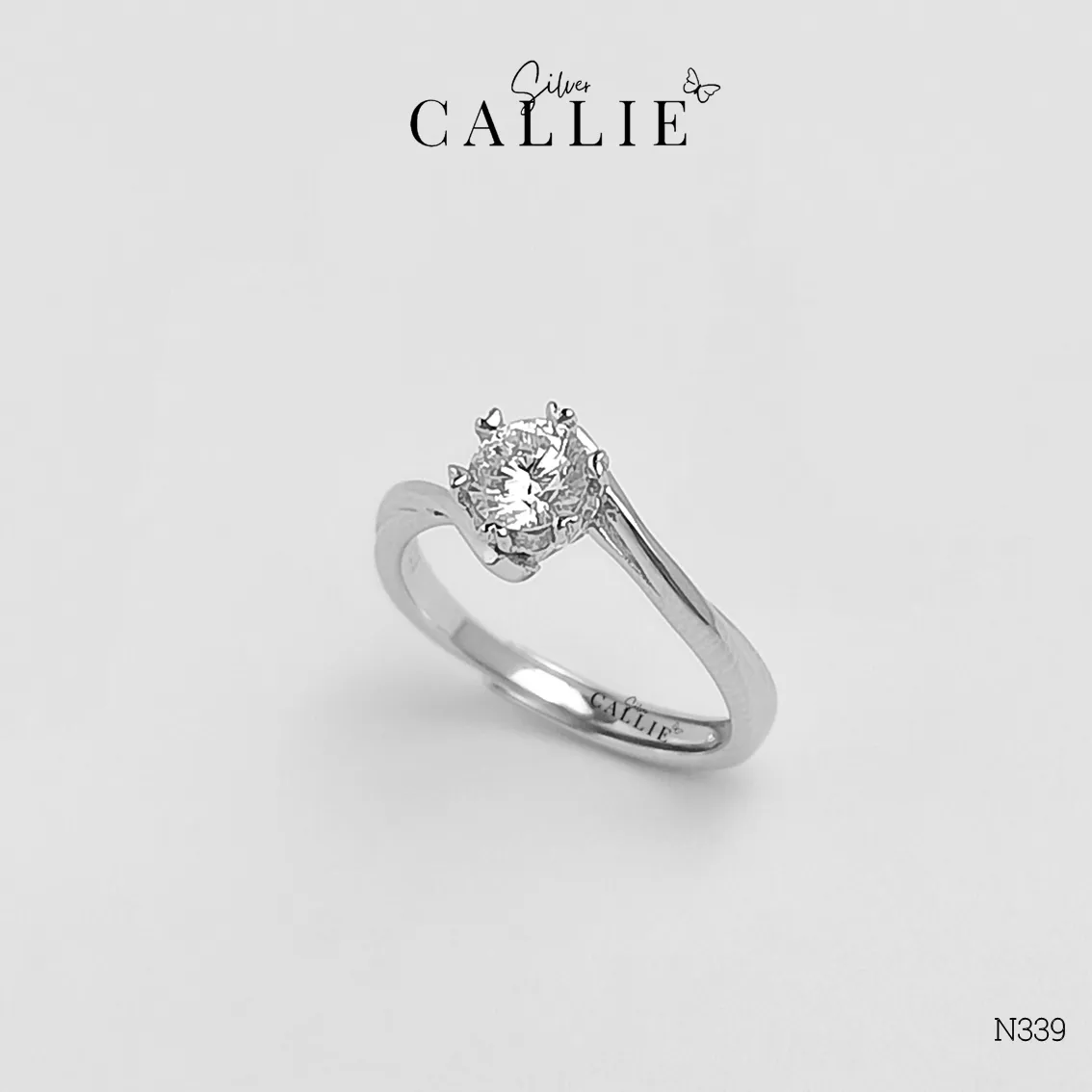 N339 - NHẪN BẠC CALLIE SILVER MỘT VIÊN CHỦ HAI ĐAI XOẮN CHÉO - Image 4