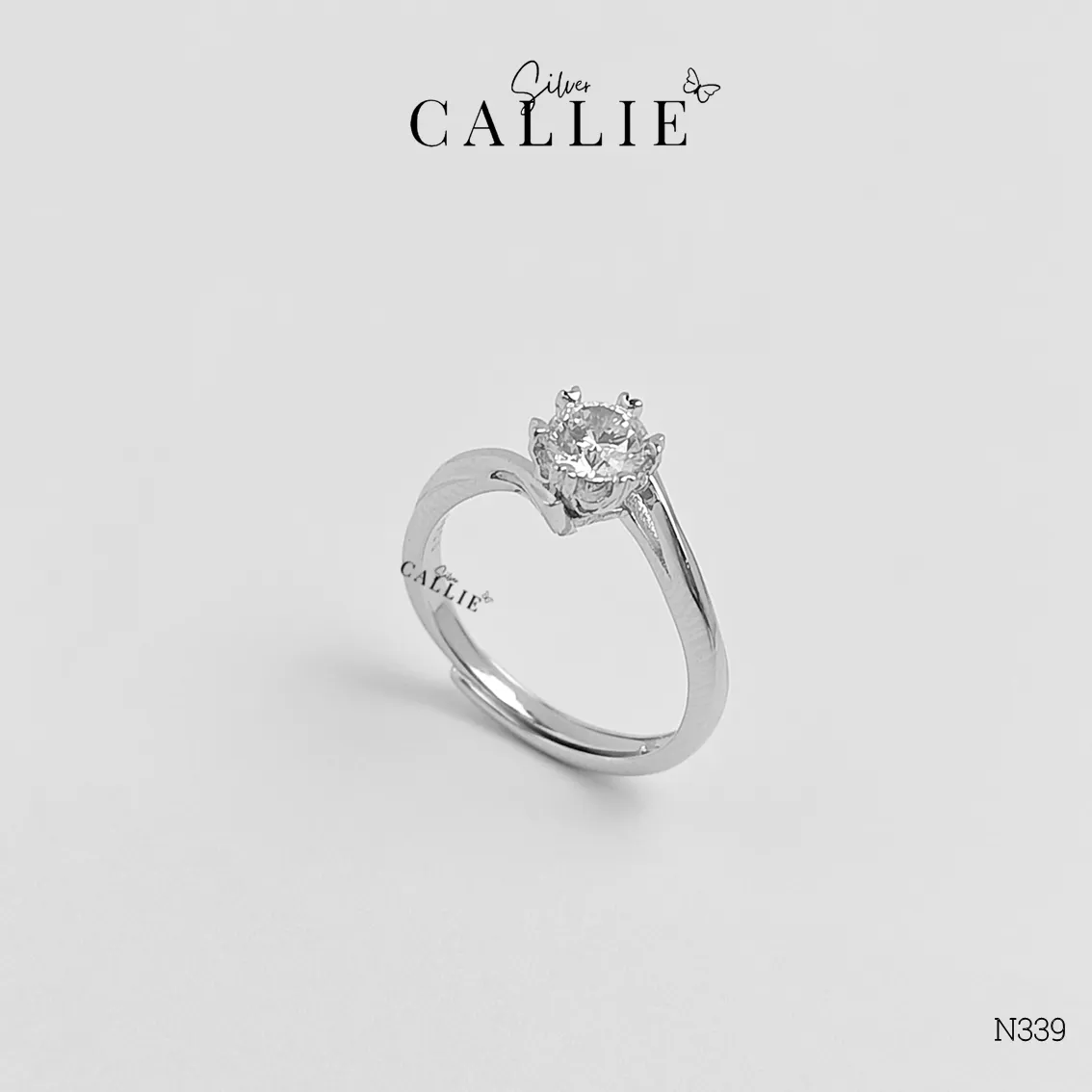 N339 - NHẪN BẠC CALLIE SILVER MỘT VIÊN CHỦ HAI ĐAI XOẮN CHÉO - Image 5