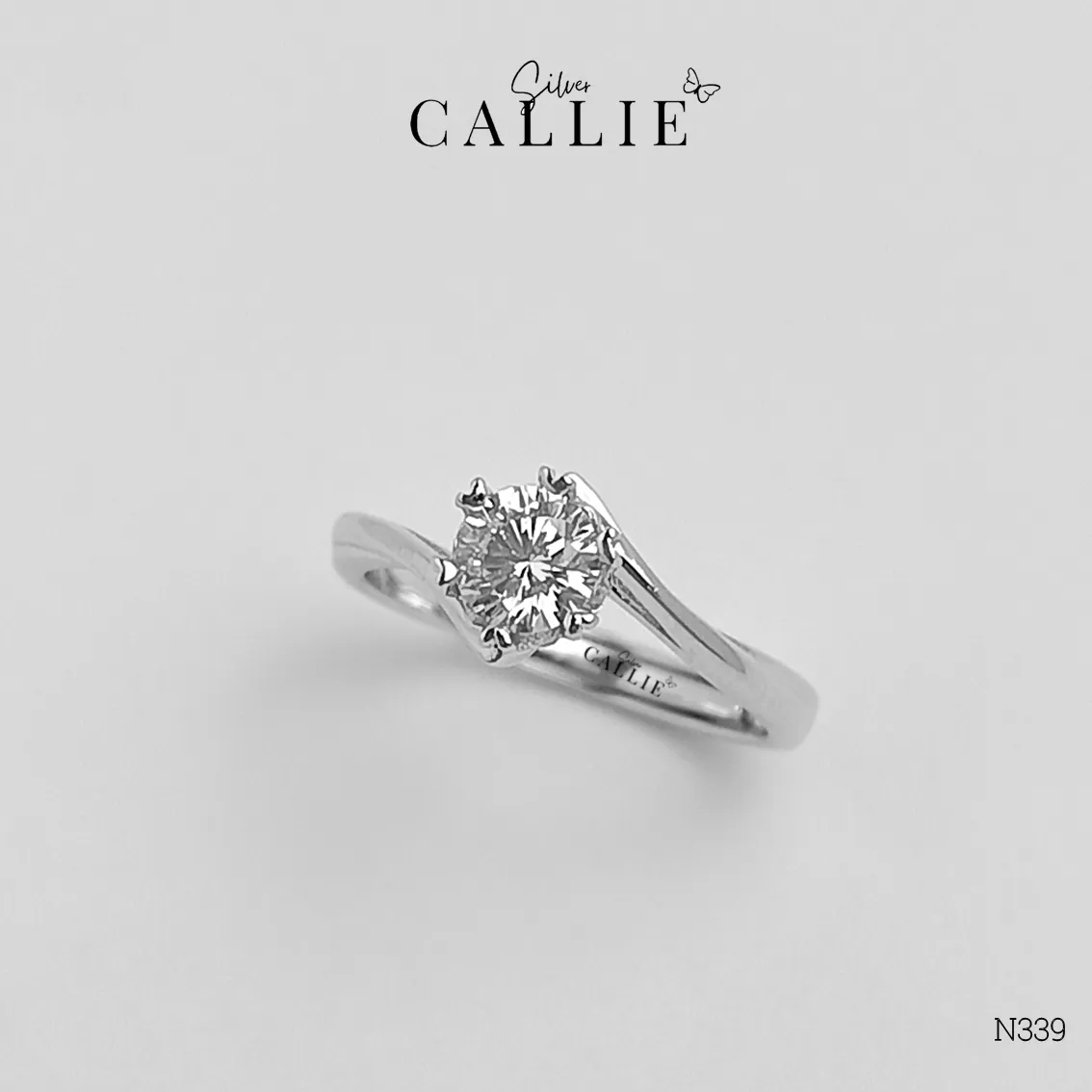 N339 - NHẪN BẠC CALLIE SILVER MỘT VIÊN CHỦ HAI ĐAI XOẮN CHÉO - Image 6