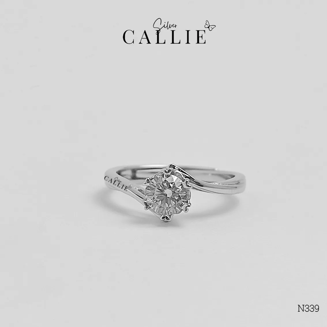N339 - NHẪN BẠC CALLIE SILVER MỘT VIÊN CHỦ HAI ĐAI XOẮN CHÉO