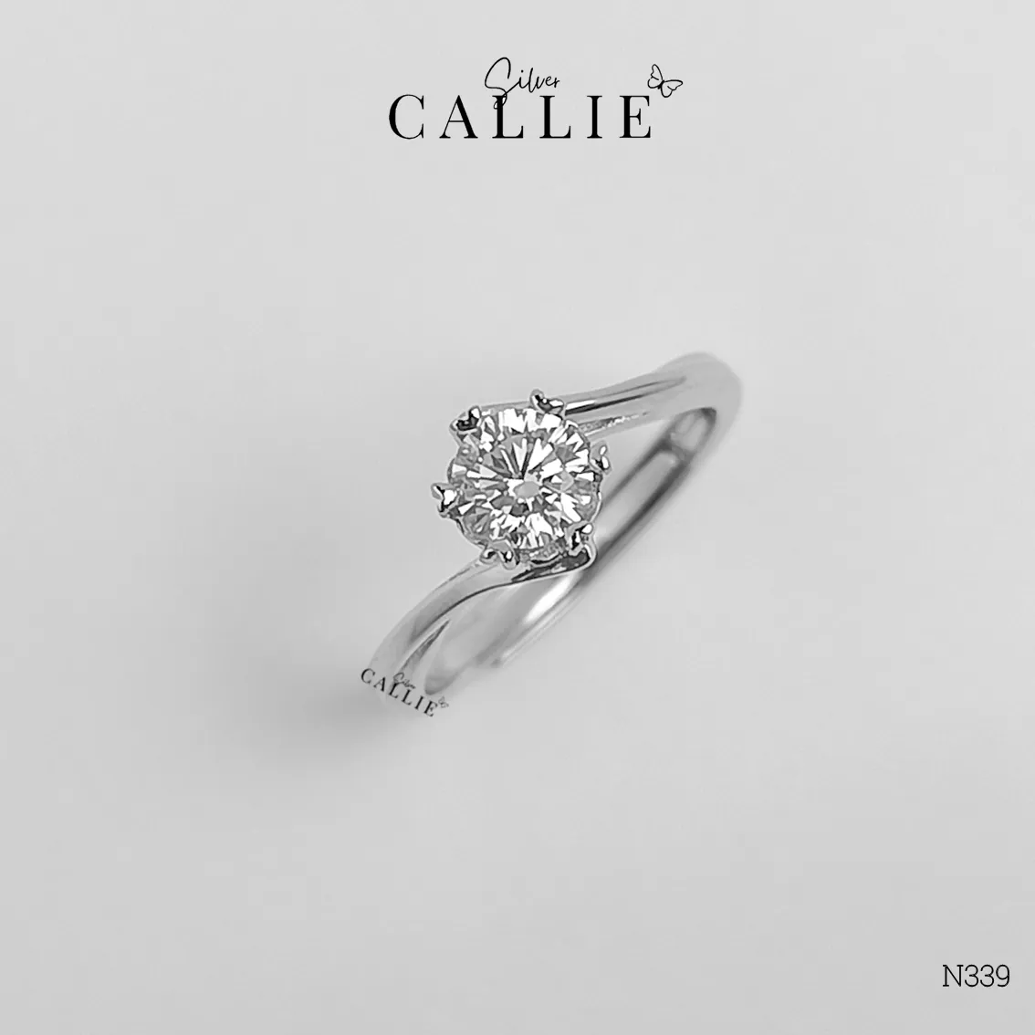 N339 - NHẪN BẠC CALLIE SILVER MỘT VIÊN CHỦ HAI ĐAI XOẮN CHÉO - Image 8