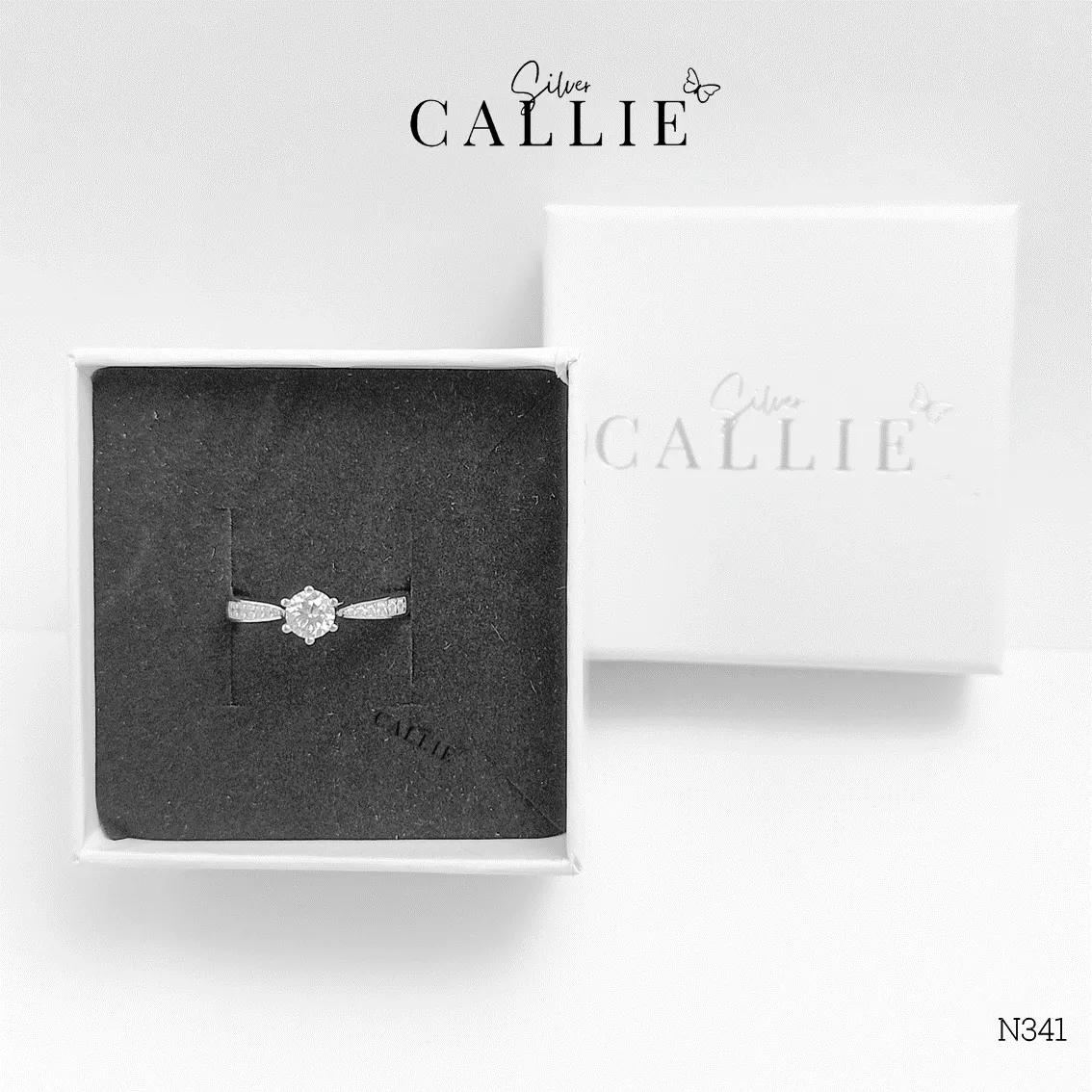 N341 - NHẪN BẠC CALLIE SILVER VIÊN CHỦ ĐÍNH ĐÁ - Image 9