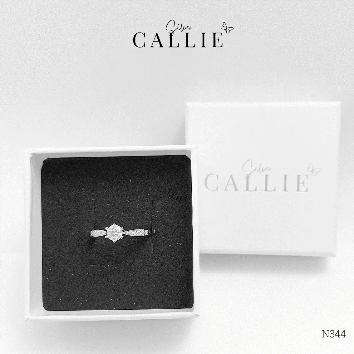 N344 - NHẪN BẠC CALLIE SILVER 1 VIÊN CHỦ ĐÁ HAI BÊN - Image 7