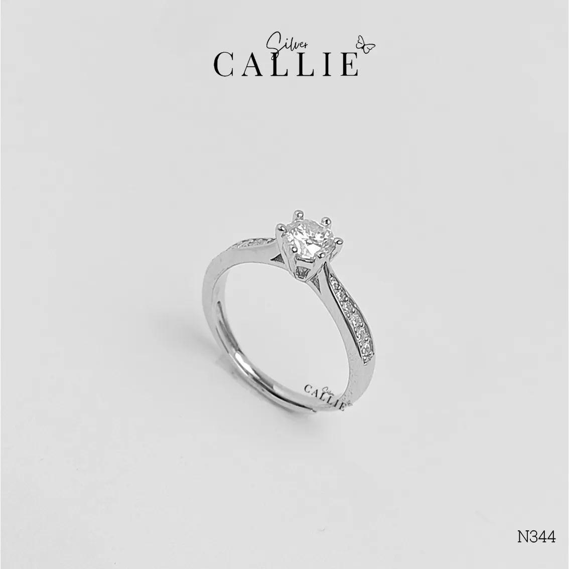 N344 - NHẪN BẠC CALLIE SILVER 1 VIÊN CHỦ ĐÁ HAI BÊN - Image 3