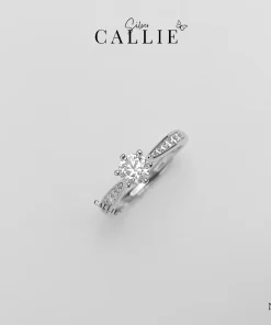 N344 - NHẪN BẠC CALLIE SILVER 1 VIÊN CHỦ ĐÁ HAI BÊN