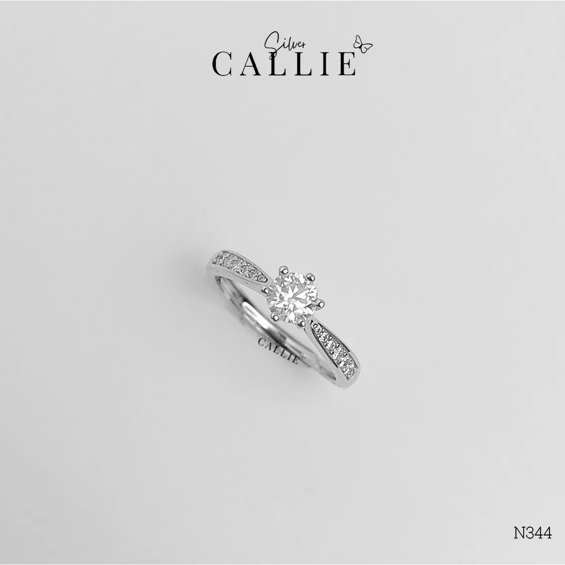 N344 - NHẪN BẠC CALLIE SILVER 1 VIÊN CHỦ ĐÁ HAI BÊN - Image 5