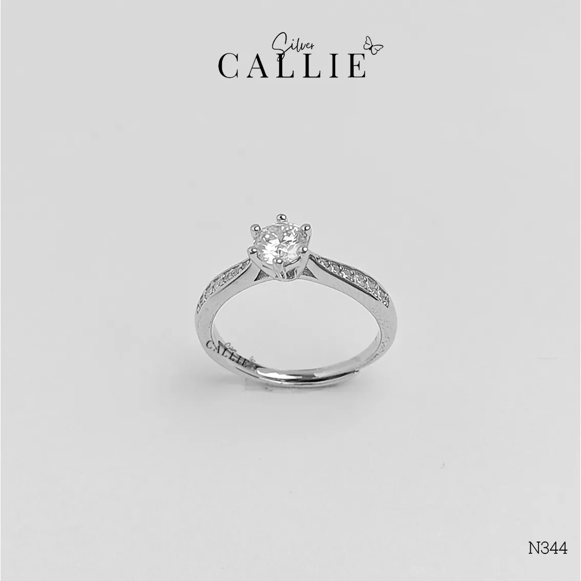N344 - NHẪN BẠC CALLIE SILVER 1 VIÊN CHỦ ĐÁ HAI BÊN - Image 6