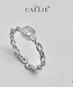 N349 - Nhẫn bạc Callie Silver 1 viên chủ đá vuông free size