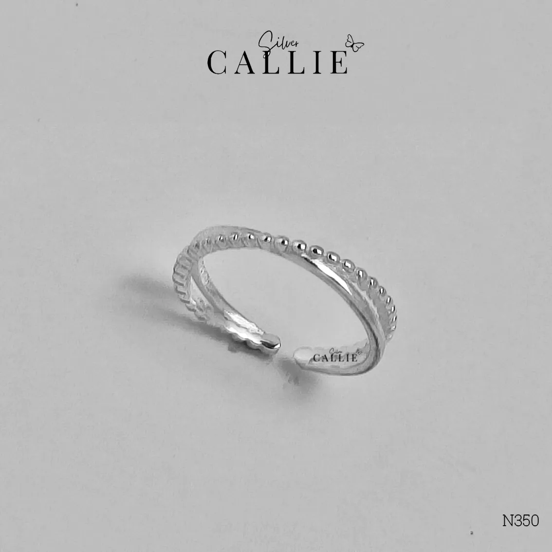 N350 - Nhẫn bạc Callie Silver 2 đai chéo nhau free size - Hình ảnh 3